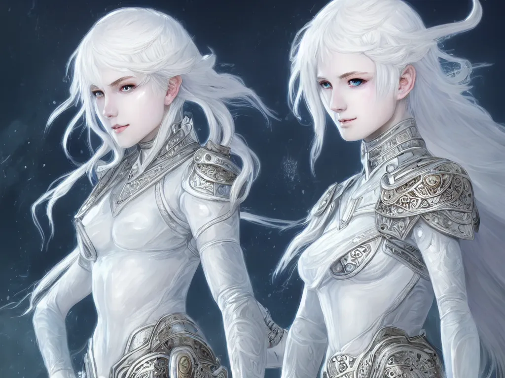 Image similar to portrait white hair knights of zodiac girl, matt white ice color armor, in ruined agora of athens sunrise, ssci - fi and fantasy, intricate and very beautiful and elegant, highly detailed, digital painting, artstation, concept art, smooth and sharp focus, illustration, art by ayanamikodon and tian zi and alphonse mucha