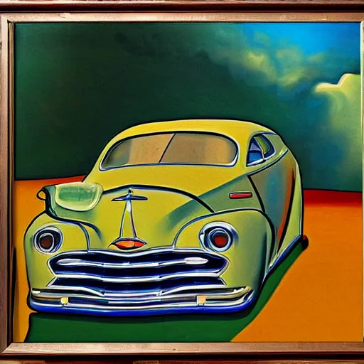 Image similar to impressionist surreal distorted painting of a car from the 4 0 s