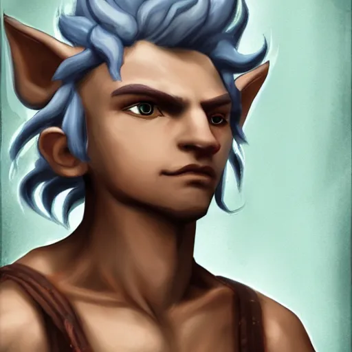 Prompt: cloud genasi satyr, character portrait, hopeful expression, candid