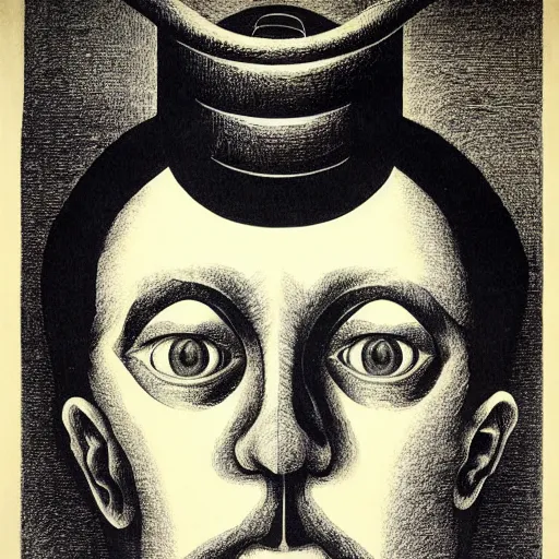 Image similar to lithography grain effect on paper secret artefact conceptual figurative post - morden monumental dynamic portrait drawn by goya and escher and hogarth, inspired by magritte, illusion surreal art, highly conceptual figurative art, intricate detailed illustration, controversial poster art, polish poster art, geometrical drawings, no blur