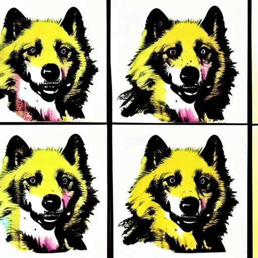 Prompt: retarded wolf portrait, andy warhol style