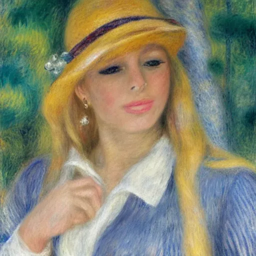 Image similar to a Renoir p;or trait of Mary j blige with blonde hair and smiling.