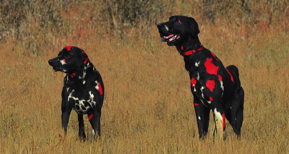 Image similar to Red dog with black spots.