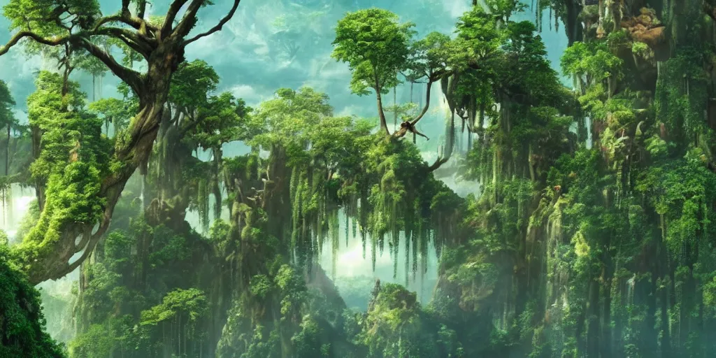 Prompt: trees and flying islands a movie still from avatar