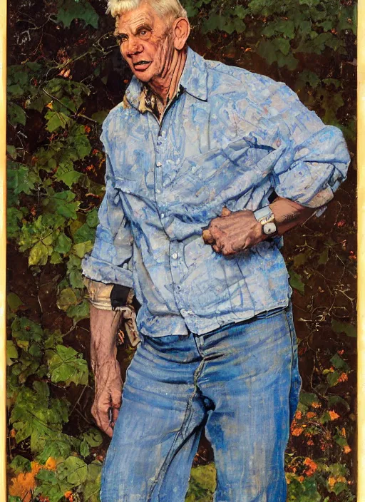 Image similar to full body and head portrait of huge Paul Dillett in tattered shirt and pants, painted by norman rockwell and greg staples and tom lovell and frank schoonover and jack kirby