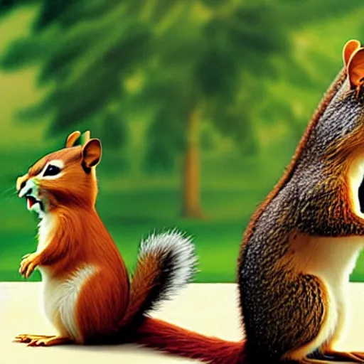 Prompt: alvin and the chipmunks, real life size, real life squirrels