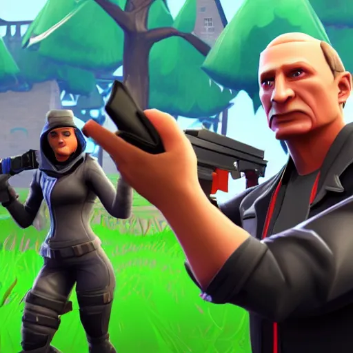 Image similar to vladimir putin as fortnite character, gameplay screenshot