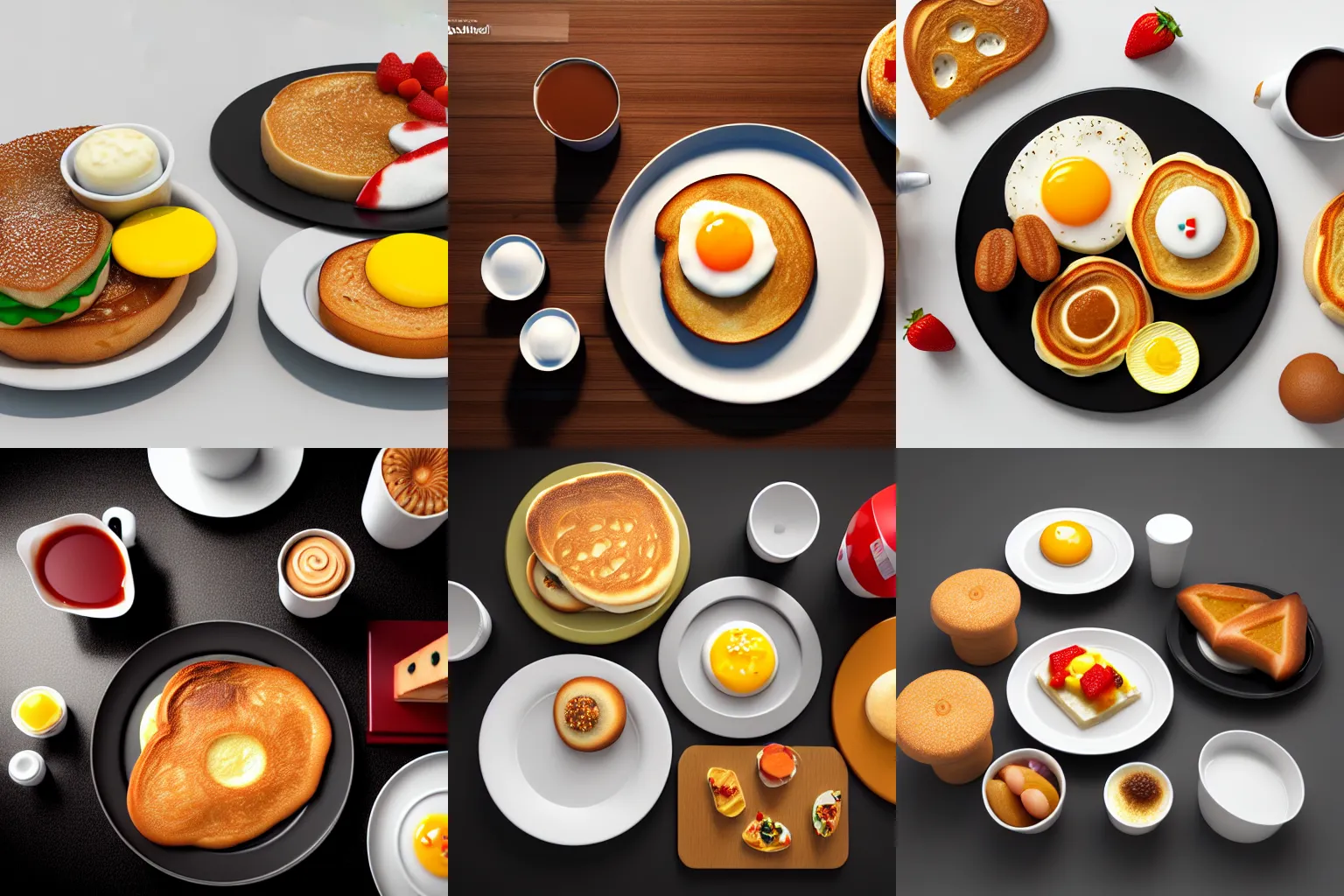 Prompt: photorealistic 3 d render of american breakfast made of plastic, octane render, featured on cgsociety, trending on behance, brilliant studio lighting, kodak porta, hd 8 k,