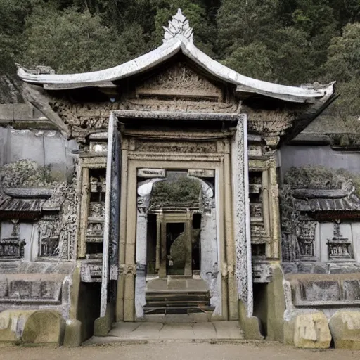 Image similar to a temple is visible through a portal