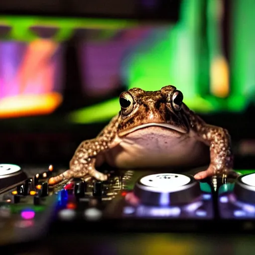 Prompt: toad on the dj decks