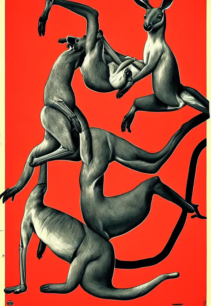 Prompt: kangaroo boxer, anatomically correct, style of soviet poster