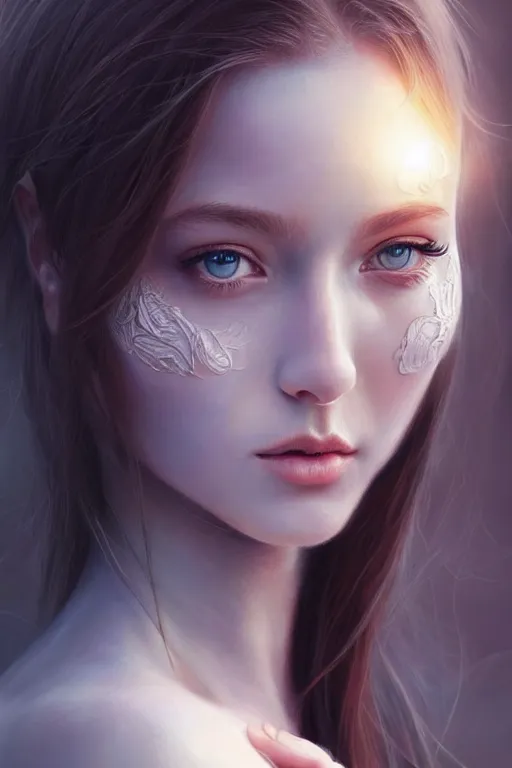 Prompt: a photorealistic painting of an attractive young girl, partially clothed in ethereal armor emitting psychic powers, beautiful bone structure, perfectly proportioned face, perfect eyes, intricate, elegant, highly detailed, hyper detailed, trending on tumblr, by artgerm, by loish, fantasy scene, fantasy aesthetic, trending on Artstation