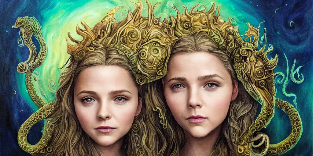 Image similar to Fantasy fairytale style portrait painting, Great Leviathan Turtle, cephalopod, Cthulhu Squid, hybrid, Mythic Island, center Universe, accompany Cory Chase, Blake Lively, Anya_Taylor-Joy, Grace Moretz, Halle Berry, Mystical Valkyrie, Anubis-Reptilian, Atlantean Warrior, hybrid, intense fantasy atmospheric lighting, hyperrealistic, William-Adolphe Bouguereau, François Boucher, Michael Cheval, Oil Painting, Cozy, hot springs hidden Cave, candlelight, natural light, lush plants and flowers, Spectacular Mountains, bright clouds, luminous stellar sky, outer worlds, Jessica Rossier, michael whelan, Solar Flare HD,