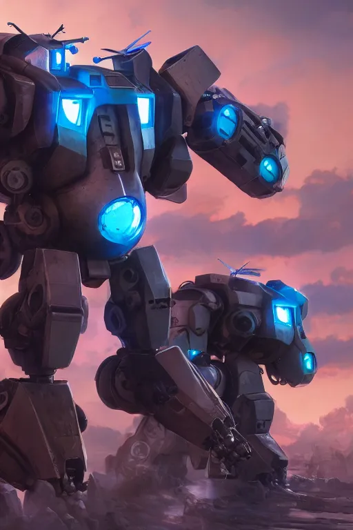 Image similar to mechwarrior 5 : mercenaries mech megaman transformer robot boss tank engine game octane render, 4 k, hd 2 0 2 2 3 d cgi rtx hdr style chrome reflexion glow fanart, global illumination ray tracing hdr fanart arstation by ian pesty by jesper ejsing pixar and disney unreal zbrush central hardmesh