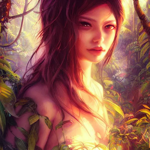 Prompt: at the heart of the jungle lies a mysterious secret, by ross tran, oil on canvas