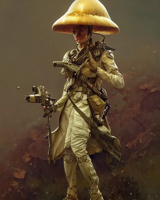 Prompt: portrait of a mushroom wearing a formal military outfit, science fantasy painting, elegant intricate digital painting artstation, greg rutkowski and alphonse mucha, detailed