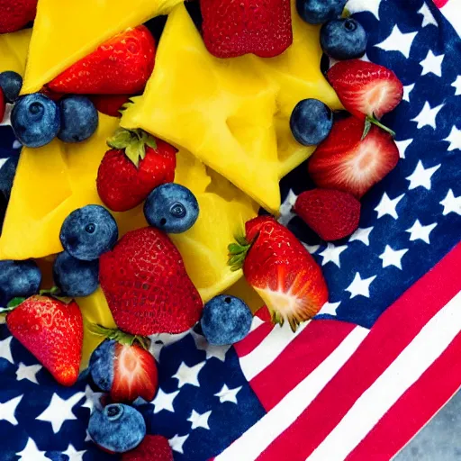 Image similar to an edible american flag made our of fruit, food photography