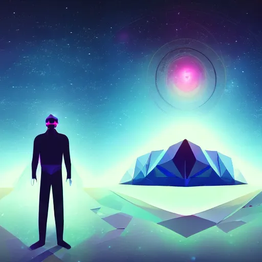 Image similar to a man standing in front of a black background, space art, low poly, cosmic horror, 2 d game art