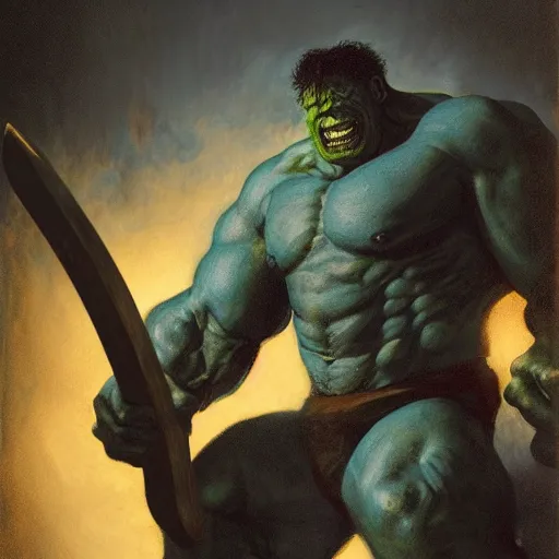 Image similar to artstation concept a midnight blue hulk holding an axe, dusty yellow background, grotesque face, hyperdetailed, artstation trending, world renowned artists, worth 1 0 0 0. com, historic artworks society, antique renewel, cgsociety, by greg rutkowski, by gustave dore, deviantart