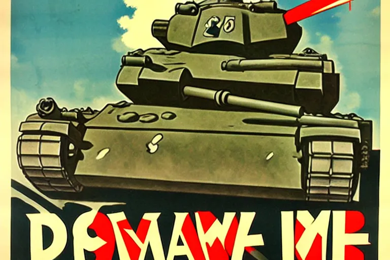 Image similar to 1940s, war, anime, poster, tanks