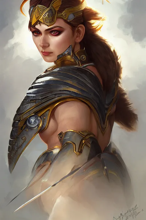 Image similar to amazon valkyrie athena, d & d, fantasy, portrait, highly detailed, headshot, digital painting, trending on artstation, concept art, sharp focus, illustration, art by artgerm and greg rutkowski and magali villeneuve