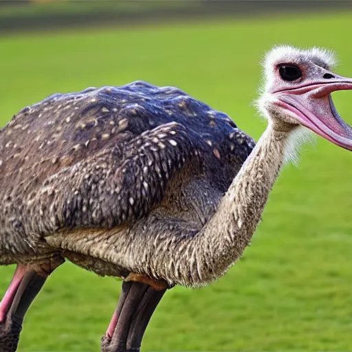 Prompt: a cross hybrid between ostrich and turtle, realsitic