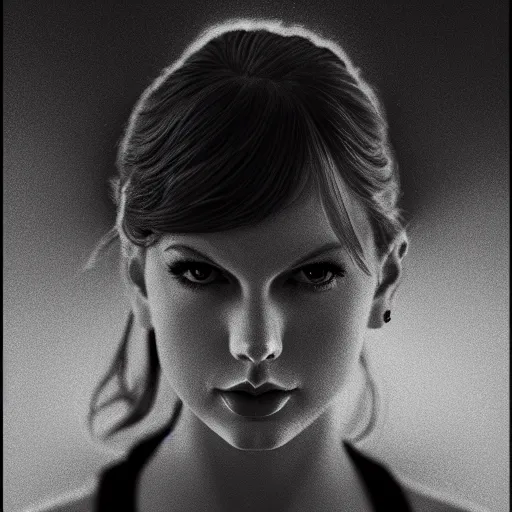 Prompt: a front - faced clear close - up studio portrait of taylor swift looking up, dramatic cinematic lighting, trending on artstation, fine details, 8 k, highly detailed, beautifully composed