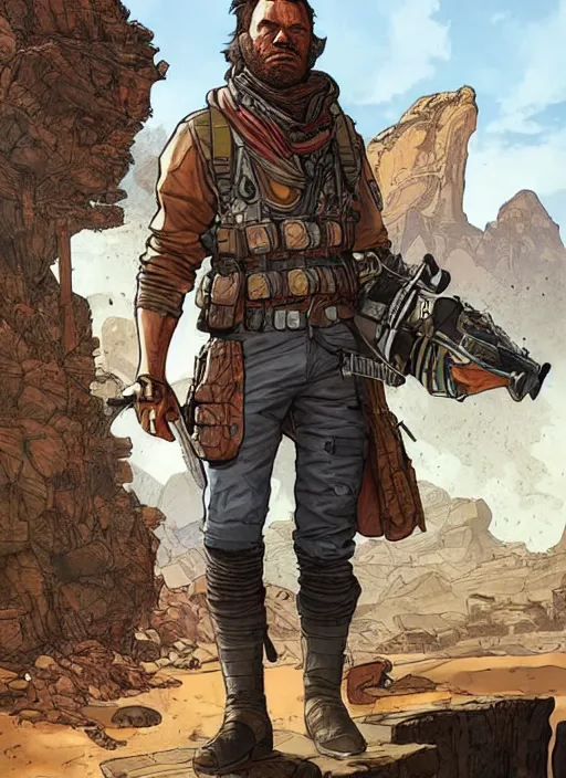 Image similar to apex legends arthur morgan. concept art by james gurney and mœbius.