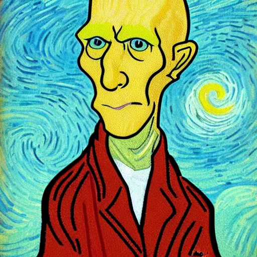 Image similar to handsome squidward portrait, van gogh art style, chad