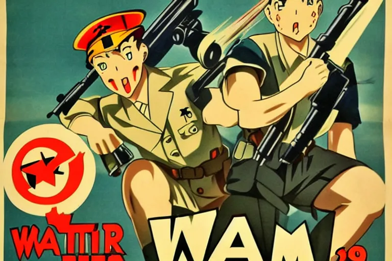 Prompt: 1940s, war, anime, poster