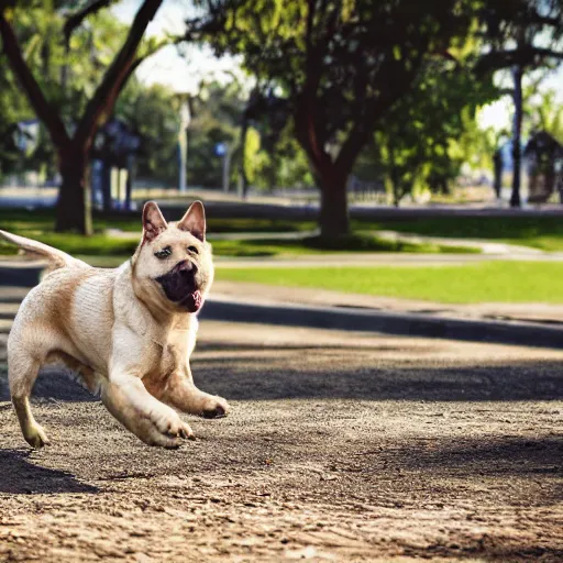 Prompt: a photograph of a dog playing in the park, hyperrealism, photo realistic, canon pro