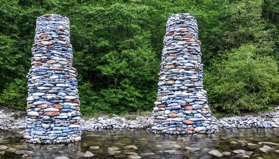 Image similar to stone tower made of individual stones on the mountain river