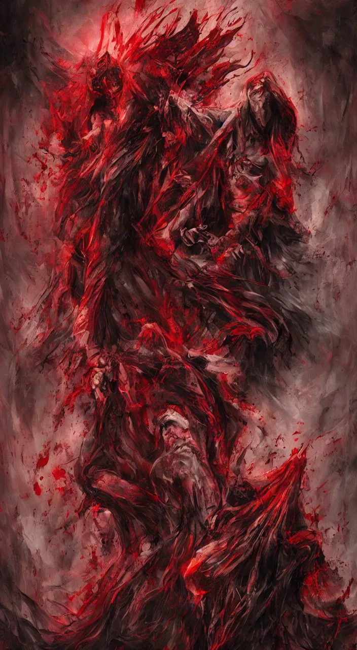 Prompt: bloody spirit and wrath of vampire Dracula, apocalypse, artstation, abstract art