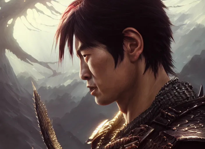 Image similar to highly detailed portrait of jin kazama, in skyrim, stephen bliss, 8 k, unreal engine, fantasy art by greg rutkowski, loish, rhads, ferdinand knab, makoto shinkai and lois van baarle, ilya kuvshinov, rossdraws, tom bagshaw, global illumination, radiant light, detailed and intricate environment