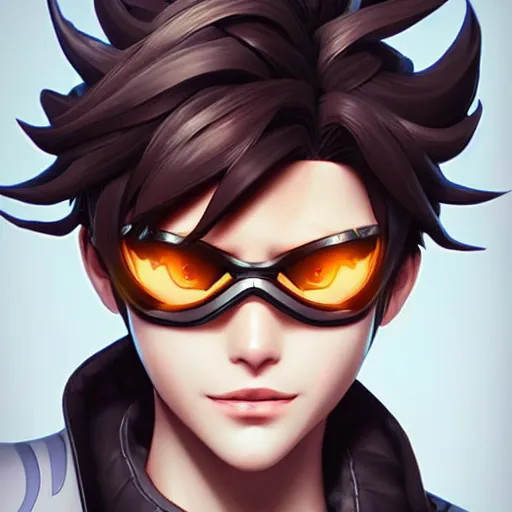 Image similar to tracer overwatch portrait, close up, concept art, intricate details, highly detailed photorealistic in the style of dandonfuga, joel torres, seseon yoon, artgerm and warren louw