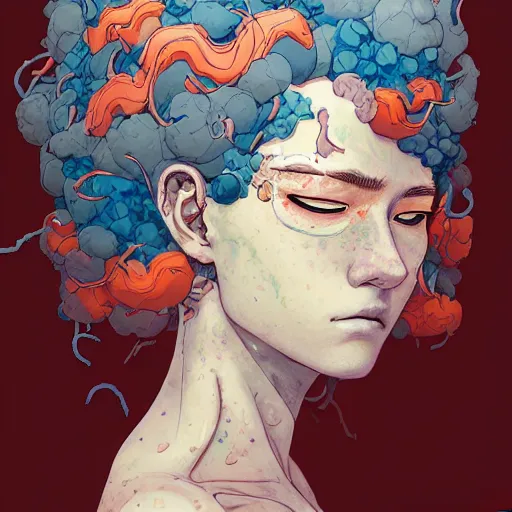 Image similar to woman with coral reef hair portrait soft light painted by james jean and katsuhiro otomo and erik jones, inspired by akira anime, smooth face feature, intricate oil painting, high detail illustration, sharp high detail, manga and anime 1 9 9 9