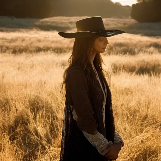 Prompt: beautiful close - up shot of angela sarafyan as clementine in westworld who looks into the distance, beautiful natural light, golden hour, focus on her face, photorealistic, fujifilm x - pro 2, by annie leibowitz