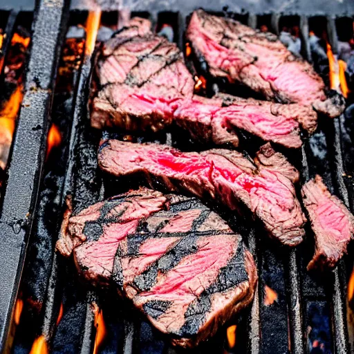 Image similar to a steak cooking on a charcoal grill