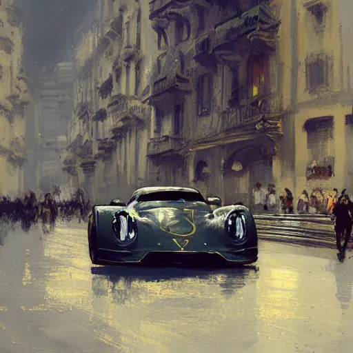 Image similar to a beautiful picture of a car race in the streets of monaco by greg rutkowski and theophile - alexandre steinlen trending on artstation