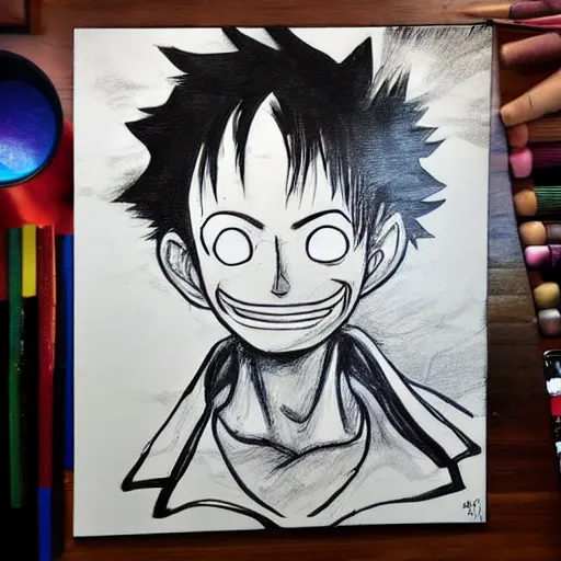 Prompt: draw abstract painting of luffy