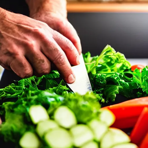 Prompt: 9 0 degrees fov, first person point of view of me cutting vegetables