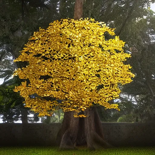 Image similar to A tree whose leaves are literal gold coins