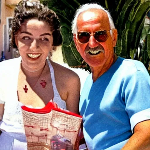 Image similar to francisco franco spending the summer with rosalia in benidorm.