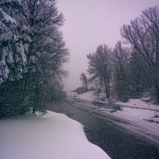 Image similar to photo, green river wyoming, snowstorm, kodak ektachrome 1 2 0,