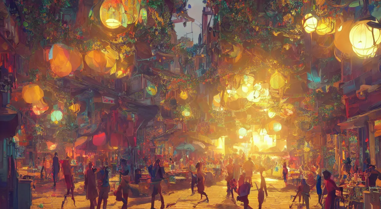 Image similar to bazaar zouk oriantal multicolorful sky shine place mosquet painting stylized digital video game icon global illumination ray tracing 8 k hd resolution, by ilya kuvshinov and cushart krentz and gilleard james