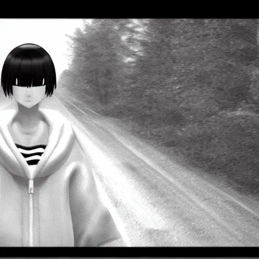 Image similar to chiaki nanami black and white haunted trailcam footage