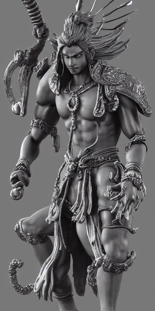 Prompt: a highly detailed 3D figurine of Shiva from Final Fantasy VII remake
