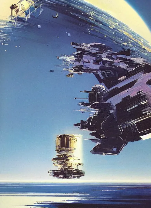 Image similar to understated. distant. negative space dominant. vast. empty. spacious bg. minimalistic piece. simplified environment. lonely cosmos. single ship as main subject. masterpiece book cover illustration by the great famous sci - fi artist john berkey.