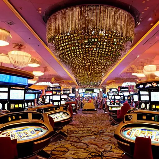 Image similar to Inside the fish’s snarling mouth was an opulent vegas casino full of diamonds and slot machines!