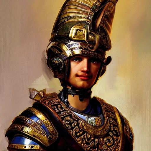 Prompt: portrait of an ancient roman character in incredible rich ornate armor, by ilya kuvshinov, by thomas lawrence, by bayard wu, trending on artstation, emerald, masterpiece